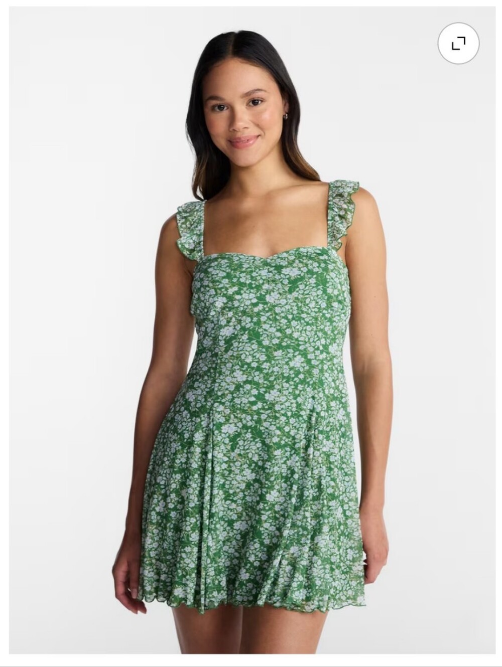 No Boundaries Green Floral Ruffle Strap Mini Dress